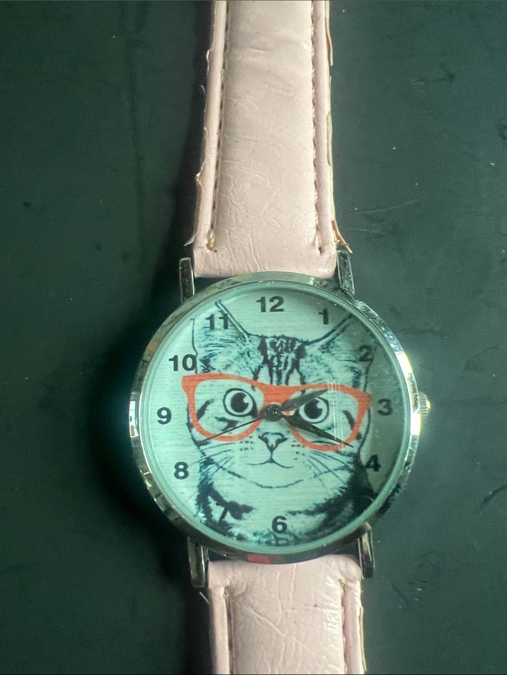 Pink Cat Face Wristwatch with Orange Glasses - Unbranded